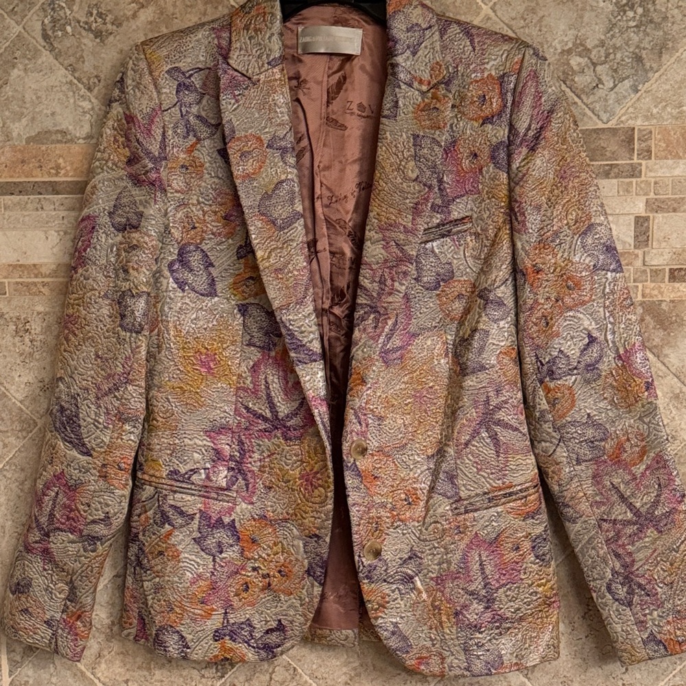 Zadig & Voltaire deluxe woman’s floral Textured jacquard Blazer size 36 (small)